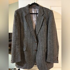 Vintage Savile Row Grey Tweed Herringbone Blazer 100% Pure Wool Size 43L